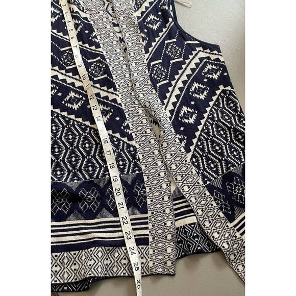 Hippie Rose Cardigan Vest Aztec Pattern Sleeveless Hood Navy White XS Southwest - Picture 10 of 10